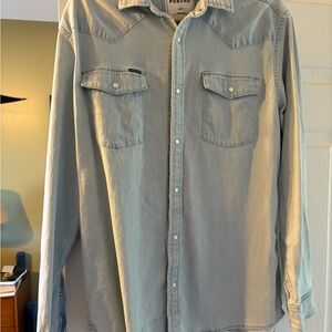 Men's Poncho Light Blue Denim Shirt. Wester style with snap buttons. Worn once.